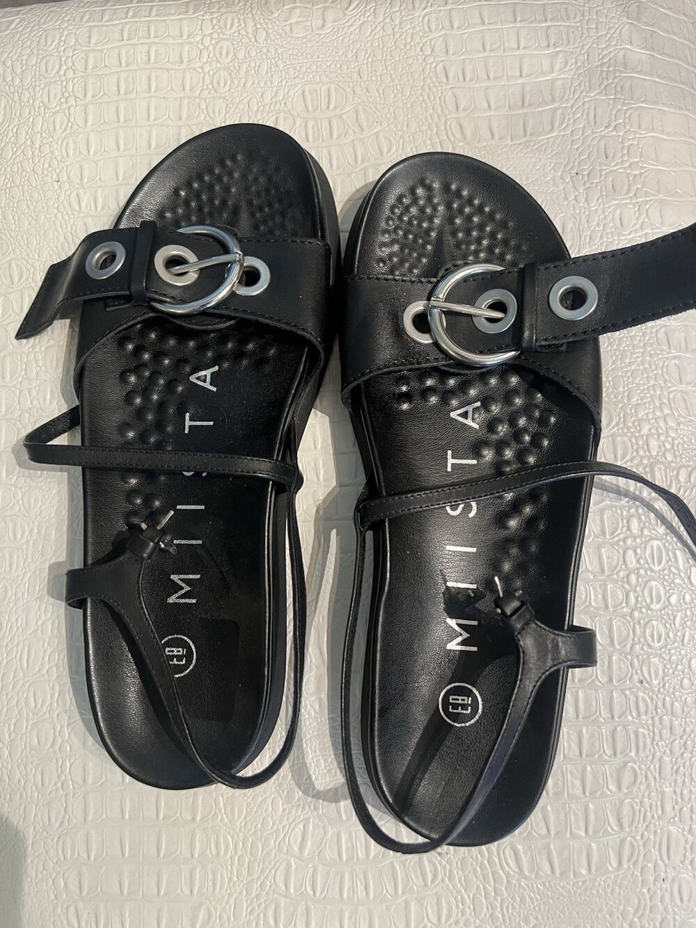 Miista Silva Eyelet Strap Lather Sandals 40
